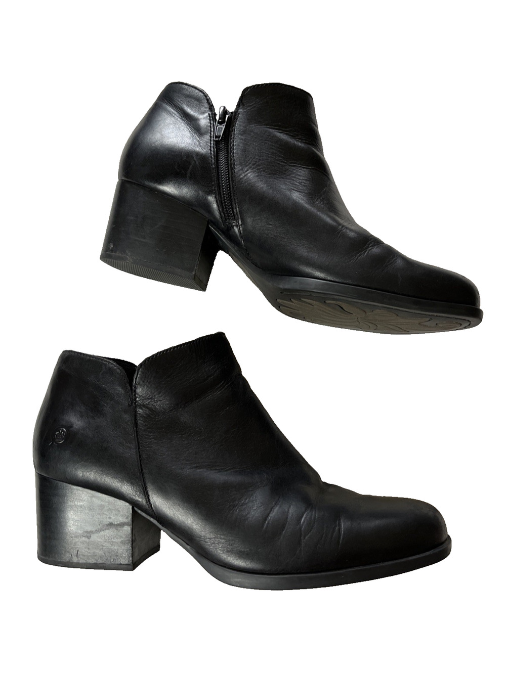 Born Women’s 9.5 Black Leather Zip Ankle Block Heel Bootie Boots